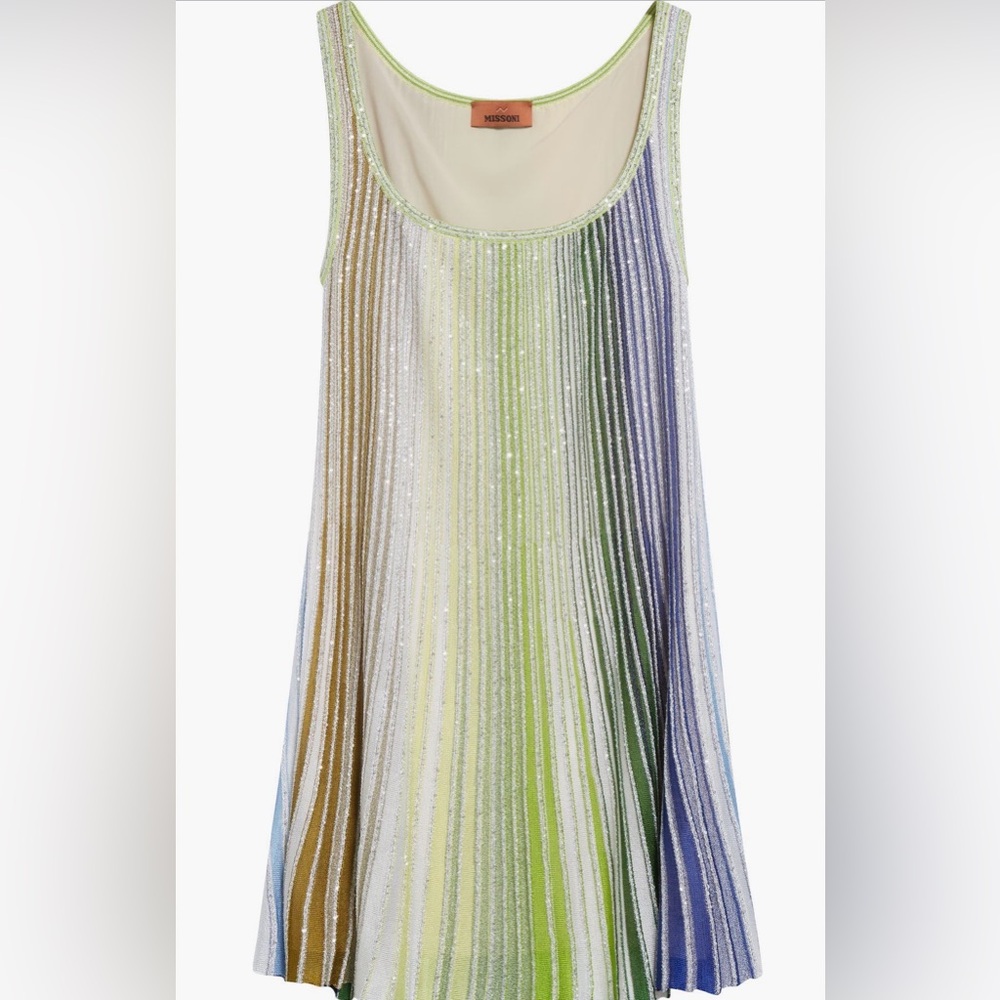 Missoni Pleated Multicolor Mini Dress - Green/Blue IT SZ 40 - Picture 7 of 8